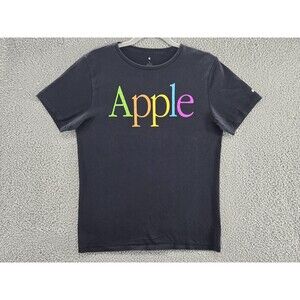 Vintage Apple Shirt Mens Small Black Rainbow Logo Classic Mac Macintosh Employee